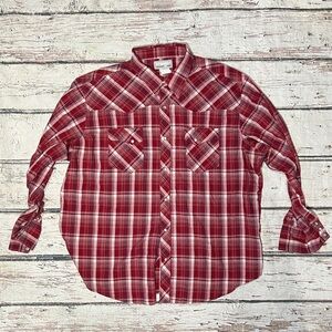 Wrangler Rancher Mens Plaid Pearl Snap Long Sleeve Cowboy Rancher Shirt